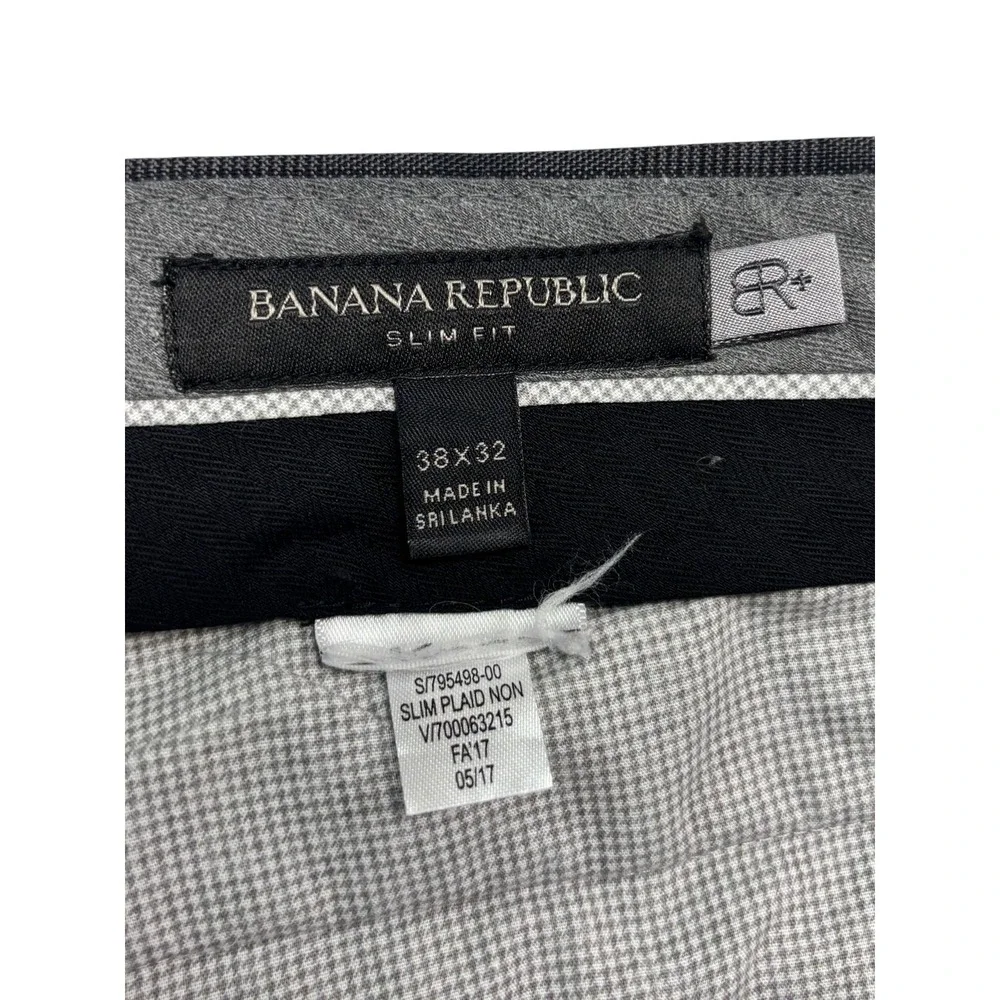 Banana Republic 38x32 Gray Windowpane Chino Dress Pants Trouser Cotton Slim Fit